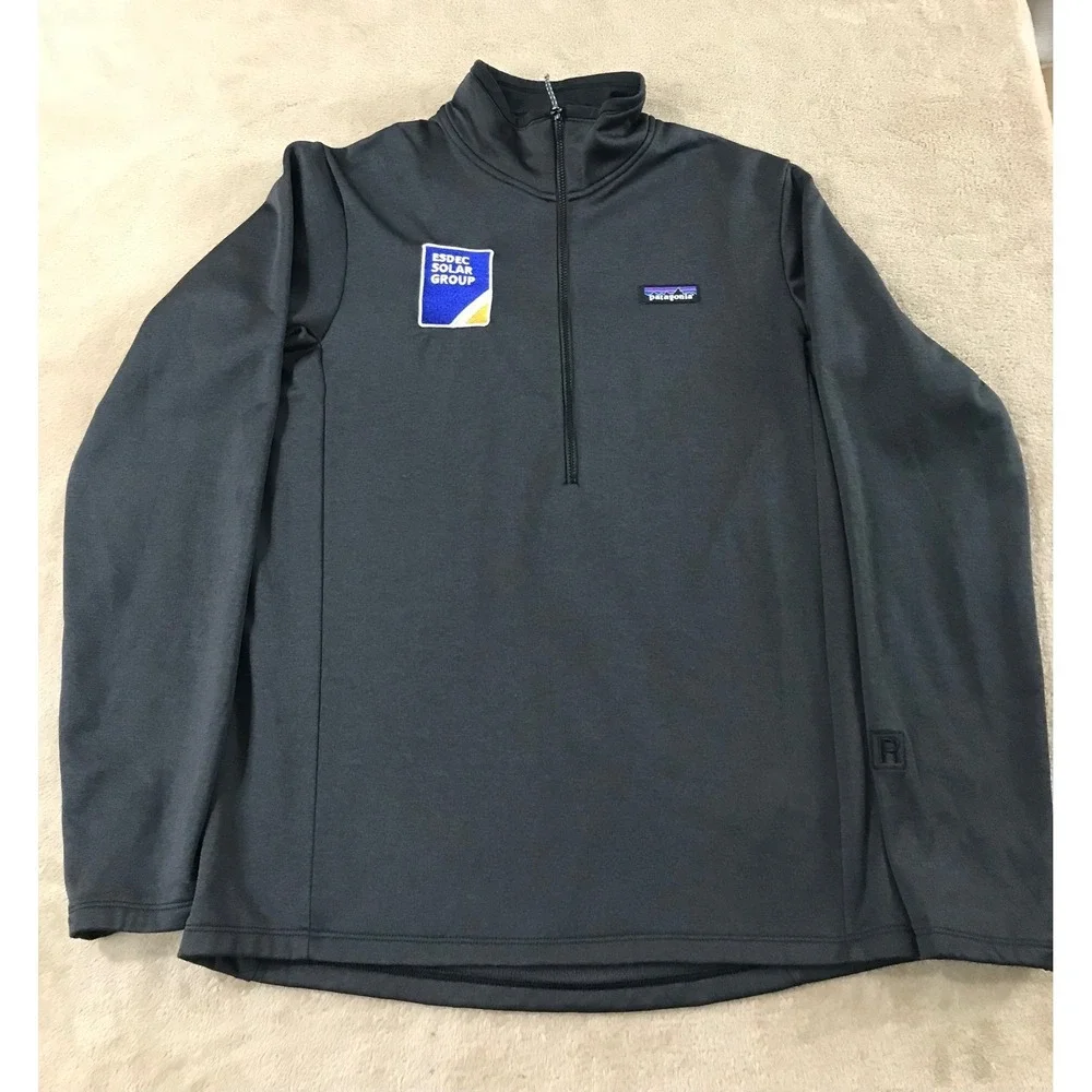 Patagonia R1 Daily Pullover 1/2 Zip‎ Men Size Medium Black Logo Esdec Solar EUC